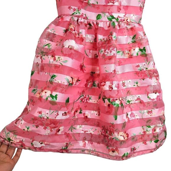 Lavender by Us Angels Pink Floral Striped Sleeveless Tulle Party Dress - Picture 3 of 7